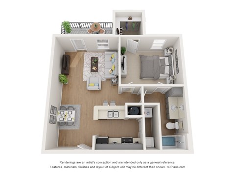 Floor plan for 1 bed, 1 bath, 753 sqft